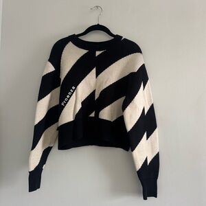 Proenza Schouler Black & Cream Graphic Cropped Crewneck Sweater